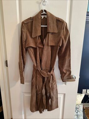 Anthropologie shiny brown light trench coat